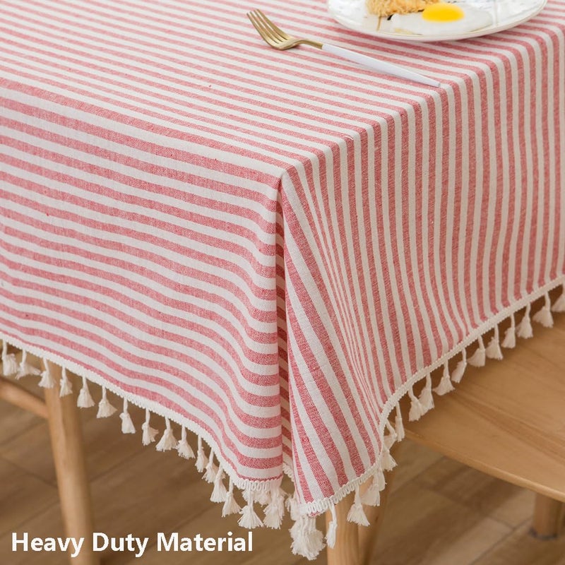 TruDelve Cloth Tablecloths Rectangular Red and White Striped Tablecloth Outdoor Picnic Table Cloth Rectangle Table Cover (Red,70"x55",Rectangular) - Image 2